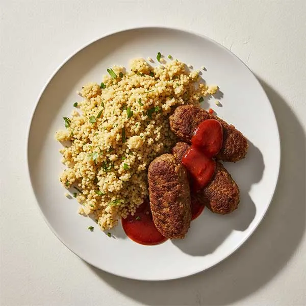 Moroccan Lentil Kebab With Herbed Couscous And Red Pepper Sauce